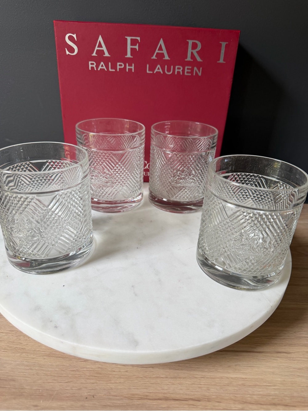 Ralph Lauren Clear Cut Crystal Double Old Fashioned Glasses - Set of 4